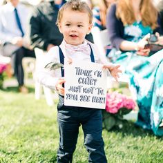 "Get ready for smiles and giggles with our funny ring bearer sign for weddings. With the hilarious message, \"Think I'm cute? Just wait 'til you see her!\" this sign is sure to charm everyone at the ceremony. Imagine the adorable sight of your ring bearer carrying this banner, eliciting smiles from all your guests. It's a lighthearted touch that adds joy and laughter to your special day. Make your ceremony even more memorable with our \"Think I'm cute? Just wait 'til you see her!\" sign, perfect Funny Ring Bearer, Ring Bearer Sign, Funny Wedding Signs, Ring Bearer Signs, Bearer Outfit, Banner Sizes, Just Wait, Wedding Humor, Ring Bearer