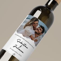 a bottle of wine with a photo on it