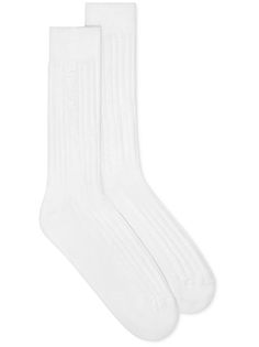 white ribbed knit stretch-design embroidered logo to the side mid-calf length pull-on style Be sure before opening, as socks and hosiery can only be returned in their original, unopened packaging. Fitted White Mid-calf Socks, Classic White Stretch Socks, Classic Ribbed Fitted Socks, Classic Fitted Ribbed Socks, Classic Ribbed Socks, Classic Stretch Knee-high Socks, White Ribbed Cotton Socks, Casual White Ribbed Knee-high Socks, Elegant Fitted White Socks