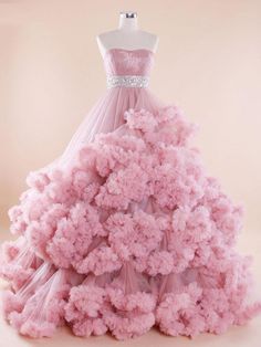 Gorgeous Strapless Lace-up Floor Length Sashes Wedding Dresses - deep pink / Floor Length - wedding dresses Tiered Wedding Dress, Tulle Ruffles, Pretty Quinceanera Dresses, Stunning Prom Dresses, Bridal Ball Gown, Red Lehenga, Princess Ball Gowns, Cute Prom Dresses, Pretty Prom Dresses