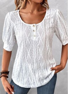 Color:White;Size:S;Size:M;Size:L;Size:XL;Size:XXL;Package Contents:1 X Blouse;Occasion:Other;Style:Casual; Sunday Tops For Women, Short Sleeve Lace Blouse, Amazing Dresses, Badass Style, Sunday Afternoon, Style Blogger, Summer Style Casual, 2024 Fashion, Fashion Studio