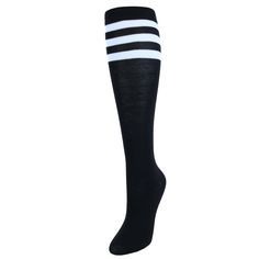 These extremely soft and colorful knee-high striped socks are the perfect match to completing a cool and trendy look. Six impressive colors to choose from, these socks have the right amount of spandex to prevent slipping and slouching. Fits shoe sizes 5-10. Made of 75%Acrylic, 15% Nylon, 10% Spandex Casual Black Thigh-high Socks, Casual Black Thigh High Socks, Casual Thigh High Socks, Spring Black Stretch Knee-high Socks, Trendy Thigh High Black Socks, Casual Thigh High Socks For Spring, Casual Comfortable Thigh High Socks, Black Casual Socks For Spring, Casual Black Socks For Spring