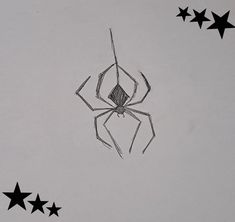 a black and white drawing of a spider with five stars around it's neck