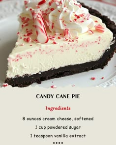 a piece of candy cane pie on a plate