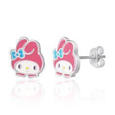 Step into the enchanting world of Sanrio with these officially licensed Hello Kitty and Friends stud earrings. Featuring the beloved characters My Melody, Kuromi, and Pompompurin, these earrings are a must-have for any fan.

- Material: Silver-plated brass
- Color: Vibrant enamel featuring My Melody
- Closure: Post-back with butterfly clasp
- Gender: Female
- Age Group: Adult

These earrings are beautifully crafted with silver-plated brass and detailed with colorful enamel, bringing each charact Cute Hypoallergenic Earrings, Silver Hello Kitty Kawaii Jewelry, Kawaii Silver Hello Kitty Jewelry, Kawaii Hello Kitty Silver Jewelry, Cute Nickel-free Earrings For Birthday, Kawaii Hypoallergenic Jewelry For Birthday, Kawaii Hypoallergenic Jewelry For Birthdays, Playful Earrings With Cute Design As Gift, Playful Pink Earrings With Cute Design