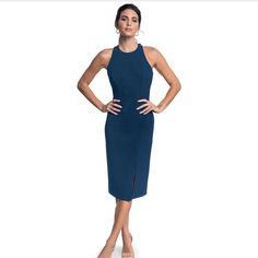 Nwt Teal Color Dress Open Back Halter With Bow Blue Sheath Bodycon Cocktail Dress, Blue Stretch Sheath Midi Dress, Blue Sheath Midi Dress For Night Out, Blue Bodycon Sheath Midi Dress, Blue Midi Bodycon Dress For Date Night, Blue Sheath Midi Dress For Date Night, Blue Bodycon Midi Dress For Date Night, Teal Color Dress, Dress Bow