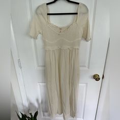 Nwot Never Worn, Breezy Summer Dress In A Cream Color. Shirred Bust With Sweetheart Neckline And Trim, Super Comfy And Pretty. No Longer Fits After Having A Baby! Casual Midi Dress With Lace Trim And Short Sleeves, Cream Midi Dress With Lace Trim And Short Sleeves, Cream Midi Dress With Lace Trim For Day Out, Casual Maxi Dress With Lace Trim For Day Out, Casual Maxi Dress With Square Neck For Daywear, Casual Lace Trim Midi Dress For Day Out, Casual Square Neck Maxi Dress For Daywear, Short Sleeve Maxi Dress With Lace Trim For Daywear, Short Sleeve Maxi Dress With Lace Trim