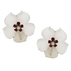 Tiffany and Co. Ruby Crystal Diamond Gold Flower Earrings Tiffany And Co Earrings, Gold Flower Earrings, Ruby Crystal, Crystal Diamond, Earrings Flower, Diamonds And Gold, Tiffany And Co, Diamond Gold, Gold Flower