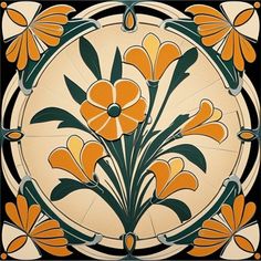 an art nouveau tile design with orange flowers