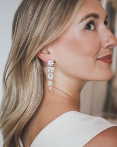 Chantal CZ Earrings - Shop Bridal Jewelry | Dareth Colburn Bridal Earrings Silver, Bridal Statement Earrings, Bridal Tops, Long Dangle Earrings, Free Style, Zirconia Earrings, Cz Earrings, Stunning Earrings, Silver Drop Earrings