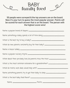 a printable baby shower game for parents