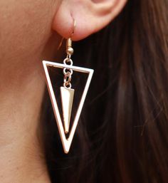 Gold Triangle Earrings Dangle Geometric Earrings Women Gift | Etsy Minimalist Metal Earrings For Party, Elegant Triangle Metal Earrings, Elegant Triangle Metal Jewelry, Elegant Geometric Pierced Earrings, Minimalist Metal Linear Earrings For Party, Minimalist Geometric Earrings For Party, Nickel Free Modern Linear Earrings For Party, Modern Nickel-free Linear Earrings For Party, Elegant Triangle-shaped Jewelry