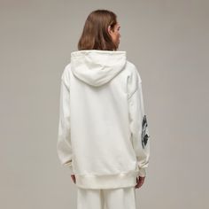 adidas Y-3 Graphic French Terry Hoodie - White | Unisex Lifestyle | adidas US Hoodie White, Graphic Style, French Terry Hoodie, Abstract Floral Print, Adidas Hoodie, Adidas Online, White Hoodie, Abstract Floral, Sleeve Cotton