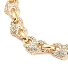 "Elegant 18K gold plated CZ pave heart and paper clip chain bracelet or necklace.  Main Stone: Cubic zirconia Main Stone Color: Clear Base Metal: Brass Plate: Real long lasting 18K yellow gold Necklace length: about 16\" + 2\" extension (41cm) + 5cm extension  Bracelet length: about 6.75\" + 2\" extension (17cm + 5cm extension) Chain links: 8x5.5mm  Heart measurements : 8x13mm S103" Gold Cubic Zirconia Heart Bracelet For Wedding, Gold Heart Charm Bracelet With Cubic Zirconia, Gold Cubic Zirconia Heart Bracelet For Valentine's Day, Yellow Gold Heart Bracelet In Cubic Zirconia, Yellow Gold Heart Bracelet With Cubic Zirconia, Yellow Gold Cubic Zirconia Heart Bracelet, Wedding Anniversary Gift, Trombone, Anniversary Gift For Her