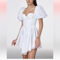 Adeirlina White Puff Sleeve Dress. Very Pretty And Dainty White Puff Sleeve Dress, Party Models, Here Comes The Sun, Corset Mini Dress, Fairy Dress, Puffed Sleeves Dress, Corset Style, Here Comes, Corset Dress