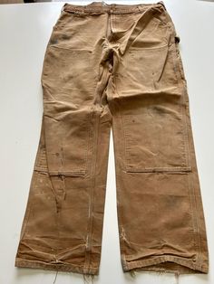 Mens Carhartt Double Knee Trouser Heavy duty material 1990s vintage  Regular Fit  Zip Fly  Beige Waist 38 inch Leg Length 32 inch **Sizes are exact measurement of the jean and may differ from the tag size** Please note due to the nature of these being workwear jeans there will be cool signs of fraying / paint and fading marks. All adding to the character of the piece** Item in great workwear condition overall Vintage Cargo Pants With Pockets For Fall, Vintage Fall Cargo Pants With Pockets, Vintage Straight Leg Cargo Pants For Streetwear, Vintage Streetwear Pants For Fall, Vintage Full-length Cargo Pants For Fall, Vintage Fall Streetwear Pants, Vintage Full Length Cargo Pants For Streetwear, Vintage Wide Leg Cargo Pants For Fall, Vintage Cotton Work Pants With Pockets