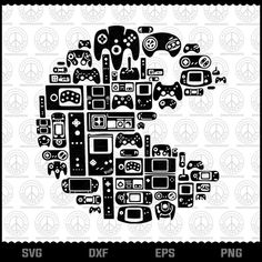 a black and white photo with the shape of a head made up of video game controllers