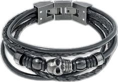 Gothic Black Leather Skull Bracelet, Black Gothic Leather Skull Bracelet, Gothic Black Leather Bracelet With Skull, Black Gothic Leather Bracelet With Skull, Black Gothic Leather Bracelet With Skull Shape, Black Gothic Bracelets For Biker Events, Black Biker Style Bracelets For Biker Events, Adjustable Black Biker Jewelry, Black Skull Bracelets For Streetwear