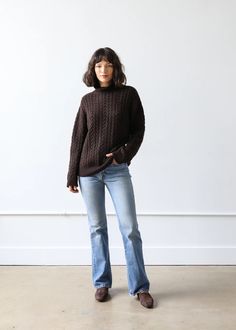 Beatrice Sweater in Espresso Cashmere - ESTELLA Brown Cable Knit Turtleneck For Fall, Fall Cable Knit Turtleneck, Casual Cable Knit Turtleneck With Funnel Neck, Oversized Cable Knit Turtleneck For Fall, Oversized Cable Knit High Neck Turtleneck, Oversized Cable Knit Turtleneck, Oversized Cable Knit Turtleneck Outerwear, Chunky Turtleneck, Chunky Turtleneck Sweater