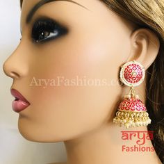 Rajasthani Meenakari Jhumka Earrings with Pearl beads Premium Quality Kundan Jhumka Earrings Length: Approx. 2.5" Light-weight Push-Back closure Gold Finish on high-quality brass as the base metal, Kundan stones and Pearls Suitable for any traditional or contemporary attire and occasion In-stock & ready-to-ship **Color may vary slightly due to photography and lighting. Meenakari Bridal Earrings For Puja, Bridal Meenakari Earrings For Puja, Meenakari Earrings For Navratri Puja, Navratri Meenakari Earrings For Puja, Red Meenakari Earrings For Puja, Temple Jewelry Meenakari Jhumkas For Festivals, Festive Red Jhumkas With Zari Work, Bollywood Style Meenakari Earrings For Puja, Temple Style Meenakari Jhumkas For Festivals