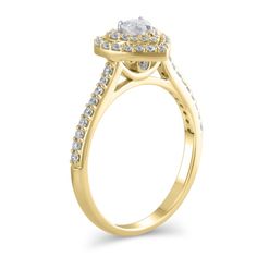 Steal her heart with the romantic details of this charming diamond engagement ring. Crafted in warm 10K gold, this look showcases a 1/6 ct. heart-shaped diamond sparkling in a double diamond-lined frame. The shank shimmers with diamonds while hidden bezel-set diamonds adorn the gallery. Captivating with 1/2 ct. t.w. of diamonds and a bright polished shine, this engagement ring suits her sweet style. Double Frame, Double Diamond, Bezel Set Diamond, Heart Shaped Diamond, Loose Stones, Sweet Style, Precious Jewelry, Diamond Stone, 10k Gold