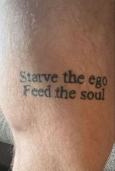 Mens thigh tattoo Tattoos For Old Souls, Unique Soul Tattoo, The Incredibles Tattoo, Men Quote Tattoos, Feed The Soul Tattoo, Ego Tattoo Ideas, Word Leg Tattoos, Jellyfish Moodboard, Heavy Soul Tattoo