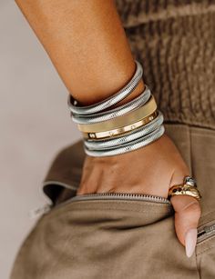 Bangle has slight stretch to adjust to any size wrist stainless steel 18k gold water proof Gold Water, Small Bracelets, Silver Bangles, Water Proof, Gold Bangles, Silver Bracelets, Silver Gold, 18k Gold, Bangles