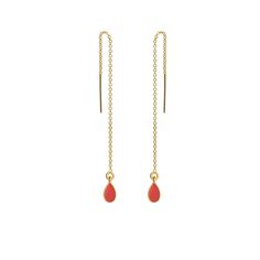 These ear threaders are beautiful and delicate, featuring a teardrop hanging by a chain. They are very versatile: you can change the height you wear them at by gently pulling the chain to the desired length. Or you can even thread them through piercings! Material: 14k gold filled. Delicate Chain Long Drop Earrings As Gift, Delicate Chain Long Drop Earrings For Gift, Gift Long Drop Threader Earrings With Delicate Chain, Delicate Chain Threader Earrings For Gift, Delicate Chain Long Drop Threader Earrings For Gift, Gift Delicate Chain Long Drop Threader Earrings, Adjustable Long Drop Threader Earrings, Dainty Teardrop Earrings With Delicate Chain, Dangle Threader Earrings With Cable Chain For Gift