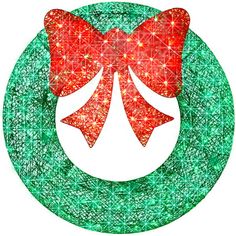 a christmas wreath with a red bow on it's side and stars in the background