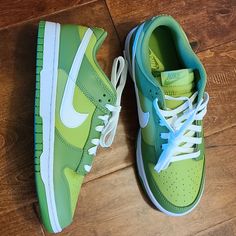 Size 10 In Women (Represented As Size 8.5 In Men Size On Box ) Brand New With Box Unisex Nike Dunk Low Chlorophyll Features A Light Green Smooth Leather Upper With Darker Green Overlays And White Swooshes. Woven Tongue Labels And Nike Embroideries On The Heel Tabs Add A Retro Look. At The Base, A White And Green Foam Sole Completes The Design. Green Slip-on Sneakers With Boost Midsole, Green Cushioned Slip-on Custom Sneakers, Green Sporty Slip-on Custom Sneakers, Sporty Green Slip-on Custom Sneakers, Nike Dunk Low Chlorophyll, Neon Green Shoes, Vapormax Plus Black, Customized Shoes, Nike Golf Shoes