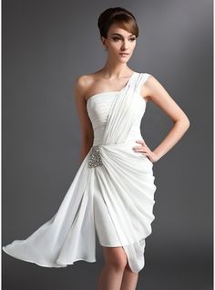 JJ's House Ruffle Beading Chiffon One Shoulder Spring Sheath/Column General Plus Side Zip Elegant High Low Vintage Little White Dresses Ivory Height:5.8ft（176cm） Bust:32in（82cm）Waist:24in（61cm）Hips:35in（89cm） Asymmetrical White Model Name:Maria  Height:5.7ft（175cm）. #JJ's House #Ruffle #Beading #Chiffon #OneShoulder #Spring #SheathColumn #General #Plus #SideZip #Elegant #HighLow #Vintage #LittleWhiteDresses #Ivory #Asymmetrical #White Chiffon Ruffle Dress, Cocktail Dresses Online, Ruffle Beading, Chiffon Cocktail Dress, One Shoulder Cocktail Dress, Beaded Cocktail Dress, Dresses Chiffon, Beaded Chiffon, Column Dress