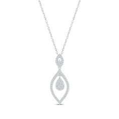 This dramatic diamond necklace sparkles with possibilities for any occasion. Crafted in 10K white gold Round-cut diamonds line the open marquise-shaped drop At its center, a pear-shaped composite of round diamonds creates a shimmering dangle On the bail, a smaller marquise-shaped frame of round diamonds flashes a single center diamond Total diamond weight is 1/3 carat The 16-inch cable chain with 2-inch extender secures with a spring ring clasp Accessories Jewelry Necklace, 3 Carat, Drop Necklace, Round Cut Diamond, Cable Chain, Spring Rings, Pear Shaped, Round Cut, Round Diamonds