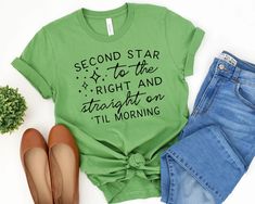 Peter Pan Shirt Disney Shirt Second Star to the Right - Etsy Peter Pan Shirt, Second Star To The Right, Peter Pan Disney, Disney Clothes, Disney Bounding, Womens Disney Shirts, Waxed Jeans, Disney World Shirts, Run Disney