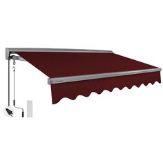 Advaning Retractable Patio Awnings are 100% Fully Pre-Assembled and Ready for Installation.. Details: Gray Frame, Fabric Color: Solid Burgundy, Size: 12' (Wide) x 10' Projection (Full Extension).. Premium quality 100% acrylic canvas, Feature exceptional UV protection, mold/mildew proof, and are high breathable for a cooler more comfortable shade, an advantage over lesser quality polyester or vinyl materials. UV80+ sun protective 100% acrylic fabric is highly resistant to solar fading and mildew. Advaning 144-in Wide x 118-in Projection x 10-in Height Fabric Burgundy Solid Motorized Retractable Patio Awning Polyester in Red | EA1210-A108H Patio Awnings, Frame Fabric, Patio Awning, Hand Crank, Multi Step, Classic Series, Acrylic Fabric, Acrylic Canvas, Patio Doors