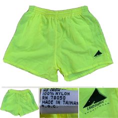 Vintage Landshark Sportswear Neon Yellow Nylon Shorts Swim Shorts L. Shipped with USPS Priority Mail Padded Flat Rate Envelope. All pics are of the same one pair of shorts buyer will receive. See all 12 pics for details & enlarge each pic for a closer look. My opinion is that these are really nice (if not exceptionally nice) with the exception of one area on the inside out side. See pic 10 (bottom two pics). Any wear, soiling/spots/stains, imperfections or anything else is to be considered chara Cheap Nylon Beach Shorts, Roller Skating Outfits, Mens Fashion Vintage, Nylon Shorts, Skating Outfits, 90s 80s, Roller Skating, Boxer Shorts, Neon Yellow