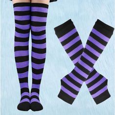 1-Pair Striped Pattern Over The Knee Socks And 1-Pair Gloves Gothic Clothing, Over The Knee Socks, Knee Socks, Gothic Outfits, Purple Black, High Socks, Over The Knee, Stripes Pattern, Shopping List