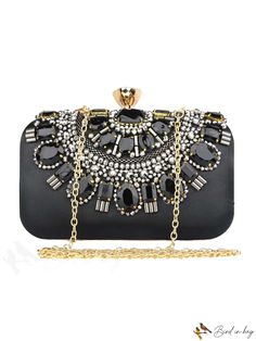 BirdinBag - Rhinestone-Embellished Mini Box Bag with Top Handle - Exuding Timeless Elegance Stone Embellished Clutch For Events, Rectangular Clutch With Rhinestones, Mini Box, Word Wrap, Box Bag, Black Bag, Evening Bags, Your Style, Timeless Elegance