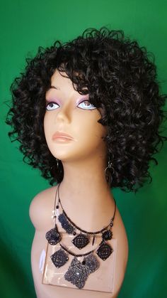 "New Handmade Presto Curl Crochet wig w/Lace Part in color #1b. Unit is made on \"My Very Popular\" Stretchy Breathable Wig Cap. Comes in different colors, #1 jet black, #1b off black, #2 dark brown, #4 brown, #30 auburn, #27 blonde, #33 wine, #1b/burgundy mixed, and other mixed colors per buyer request (please send message for different color or length). Please allow 3-5 business days to ship." Crochet Wig, Wig Color, Mixed Colors, Wig Cap, Off Black, Jet Black, Auburn, Send Message, Dark Brown