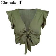 JUKPOP Ruffle bow v neck plus size women camisole tank top Pink bandage summer crop top Female green fitness casual top tee JKP1670 Green Solid Color Crop Top, V-neck Cotton Crop Top For Summer, Solid Color V-neck Tank Top For Summer, V-neck Solid Color Tank Top For Summer, Summer Cropped Solid Color Tank Top, Green Solid Color Beach Top, Green Cropped Top For Summer, Solid Color V-neck Summer Tops, Chic Solid Color Summer Crop Top