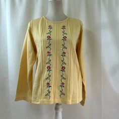 Shenanigans Yellow Embroidered Knit Top Size Medium ~ Measures Approximately: 20” Flat Armpit To Armpit; 24” Long From Shoulder To Bottom Hem. 60% Cotton 40% Polyester Floral Embroidery Down Front New With Tags ~ Does Have One Little Smudge Spot Right Bottom Armpit Area ~ See Pictures. Thanks For Looking! (.10)T6 Long Sleeve Knit Tops With Floral Embroidery, Yellow Long Sleeve Tops With Floral Embroidery, Knit Long Sleeve Tops With Floral Embroidery, Yellow Long Sleeve Spring Sweater, Knit Tops With Floral Embroidery And Long Sleeves, Yellow Crew Neck Top With Floral Embroidery, Embroidered Knit Crew Neck Top, Casual Yellow Top With Floral Embroidery, Yellow Cotton Tops With Floral Embroidery