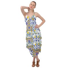 Italian Summer inspired ,Mediterranean,Amalfi style,lemon,Layered Bottom Dress Made from 100% Polyester Soft and lightweight chiffon fabric Machine wash Weight 110 gsm Designs imprinted using an advance heat sublimation technique Casual Lemon Print Sundress For Beach, Summer Style Sundress With Lemon Print For Vacation, Summer Lemon Print Sundress For Vacation, Beach Dresses With Lemon Print, Summer Sundress With Lemon Print For Vacation, Summer Beach Dress With Lemon Print, Summer Lemon Print Sundress For Beach, Summer Sundress With Lemon Print For Beach, Sundress With Lemon Print For Vacation