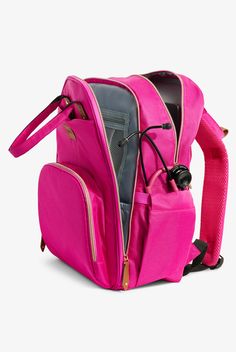 Our UA Essential All Purpose Berry Nursing Backpack has more than enough storage space for all your possessions. With a whopping 18 pockets in 3 section you will have a place for everything and everything in its place. • Sturdy 100% poly canvas shell • Lightweight 100% poly twill lining • 3 zippered section • Padded, adjustable backpack straps • Double top grab handles • Center top section has 9 pockets • Front center section has 4 pockets • Front section has 3 pockets • 2 additional side pocket Nurse Backpack, Pocket Bag, Backpack Straps, Storage Spaces, Backpacks