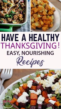 a collage of healthy thanksgiving dishes with text overlay