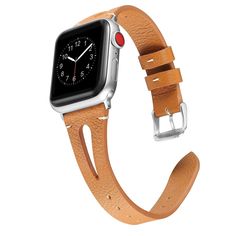 Fits Series 1-8, SE all versions. 【Premium Genuine Leather】The elegant watch band is made from quality smooth &soft leather material with neat stitching to ensure durability and comfort (soft to touch) around your wrist, you may even forget you wearing it. 【Fit For Small/Big Wrist】Adopts unique breathable hole desi Brown Apple, Apple Watch 3, Moda Floral, Leather Apple Watch Band, Bracelet Apple Watch, New Apple Watch, Sports Bracelet, Apple Watch Bands Leather, Apple Watch Models