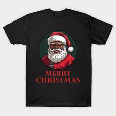 a black t - shirt with an image of santa claus