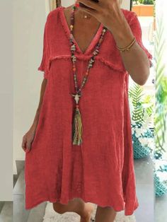 Red Casual Mini Short Sleeve Summer Dress Red Summer Dresses, Causal Dresses, Short Sleeve Summer Dresses, Floral Dress Casual, Fashion Dresses Online, Cotton Blends Dress, Dress Yellow, Long Sleeve Short Dress, Maxi Dress Green