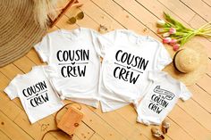 Elevate your family gatherings with our exclusive designs. These matching shirts are perfect for any family reunion, cruise, or casual get-together. The phrase "Cousin Crew" is highlighted, making it ideal for every proud member of the "Cousin Squad." Whether you are celebrating a "Family Gathering" or simply want to showcase your family unity, these shirts are the perfect fit. For the younger ones, our "Kids Shirt" options are designed to match perfectly with the adults, ensuring everyone feels included. Choose a "Big Cousin Shirt" for the leaders of the pack. If you're heading on a voyage, our "Family Cruise Tshirt" will be the talk of the ship. These shirts are more than just apparel; they're a "Coming Home Outfit" that symbolizes love and family ties. Bring everyone together for memora Casual T-shirt With Custom Print For Family Events, Casual Pre-shrunk T-shirt For Family Events, Relaxed Fit Short Sleeve Tops For Family Gatherings, Summer Short Sleeve Tops For Family Gatherings, Summer Tops For Family Gatherings With Short Sleeves, Cotton Short Sleeve Shirt For Family Gatherings, Customizable Family Matching T-shirts For Family Gatherings, Summer Tops With Short Sleeves For Family Gatherings, Custom Family Matching T-shirts For Family Gatherings