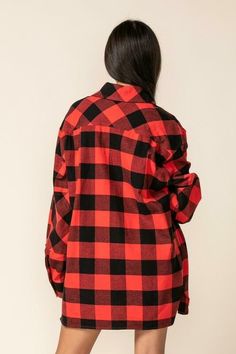 Final Sale - Get it before it's gone! Stay cozy and look chic in the Gameday Red Buffalo Plaid Shacket! Brushed cotton fabric, with a red and black buffalo plaid throughout, shapes this shirt-inspired jacket that has a collared neckline and long sleeves with button cuffs. The oversized bodice has a front patch pocket and a button placket down the center. Wear with distressed jeans for a cute fall look! DETAILS & CARE Cotton. Dry clean or hand wash cold. Imported. Red Collared Flannel Shirt For Fall, Red Cotton Flannel Shirt For Fall, Buffalo Plaid Outfit, Black Plaid Shirt, Plaid Outfits, Red And Black Plaid, Pink Boho, Black Plaid, Brushed Cotton