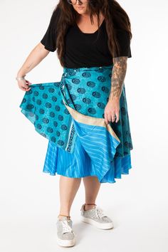 These tea length magic skirts are handmade with love and completely one of a kind, each one is as unique as you are! Choose your colorway color and roll the cosmic dice to see what combination of gorgeous patterns and beautiful bohemian designs will be yours. Rest assured, nobody else in the world will have the same tea length sari skirt as you. Where do magic sari skirts come from? Each of these Mexicali Magic Skirts, otherwise known as Sari Wrap Skirts, is made from recycled sari silk and repu Magic Wrap Skirt, Elegant Silk Dresses, Skirt Styling, Magic Skirt, Sari Skirt, Magic Wrap, Silk Wrap Skirt, Wrap Skirts, Festival Skirts