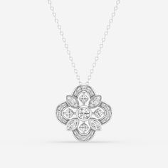 3/4 ctw Round and Marquise Lab Grown Diamond Vintage Fashion Pendant 14K White Gold E+, VS1+ Pendent Design, Platinum Necklace, Round Diamond Pendant, Beautiful Baubles, Diamond Pendent, Hanuman Images, Dream Jewelry